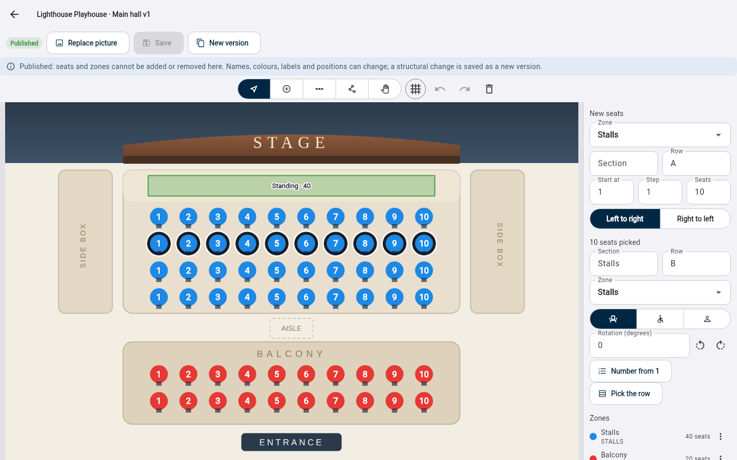 The seat-map editor