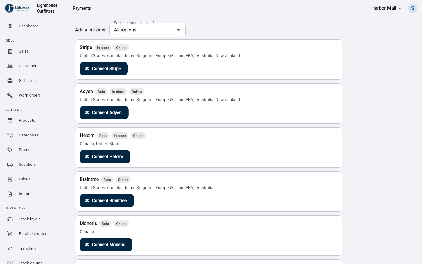 Payments: the providers you can connect