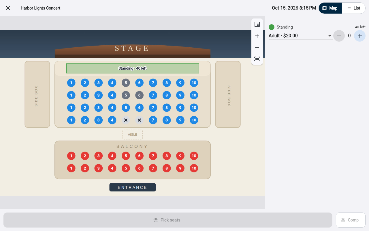 Sell: the seat map