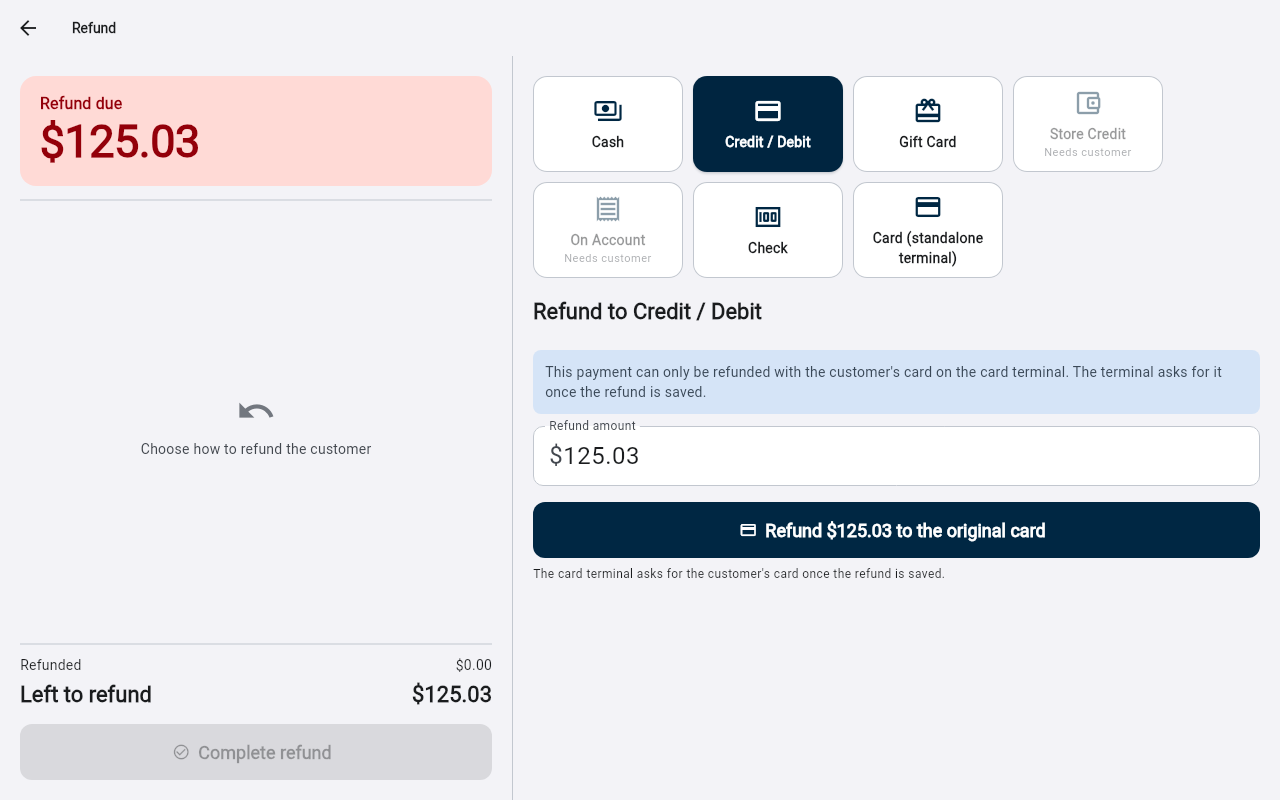Refund: the card must be present