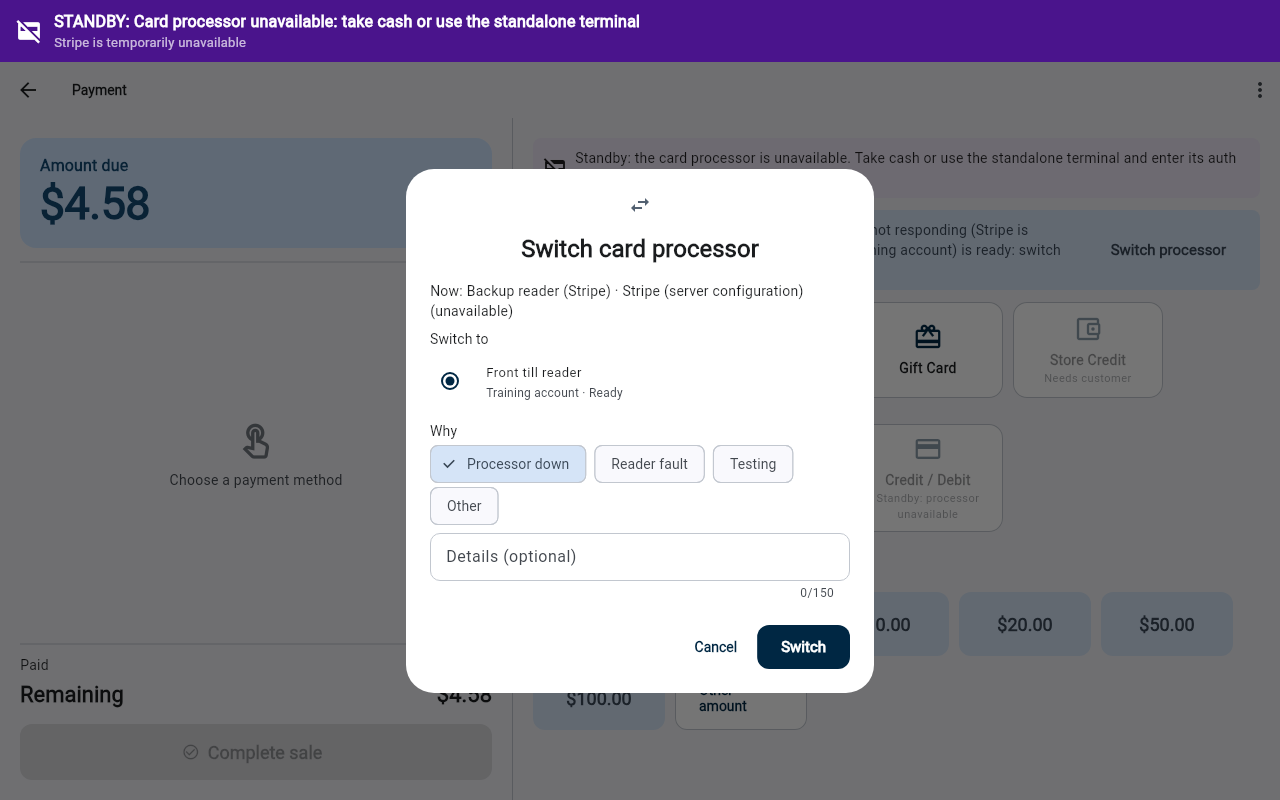 Switch the card processor
