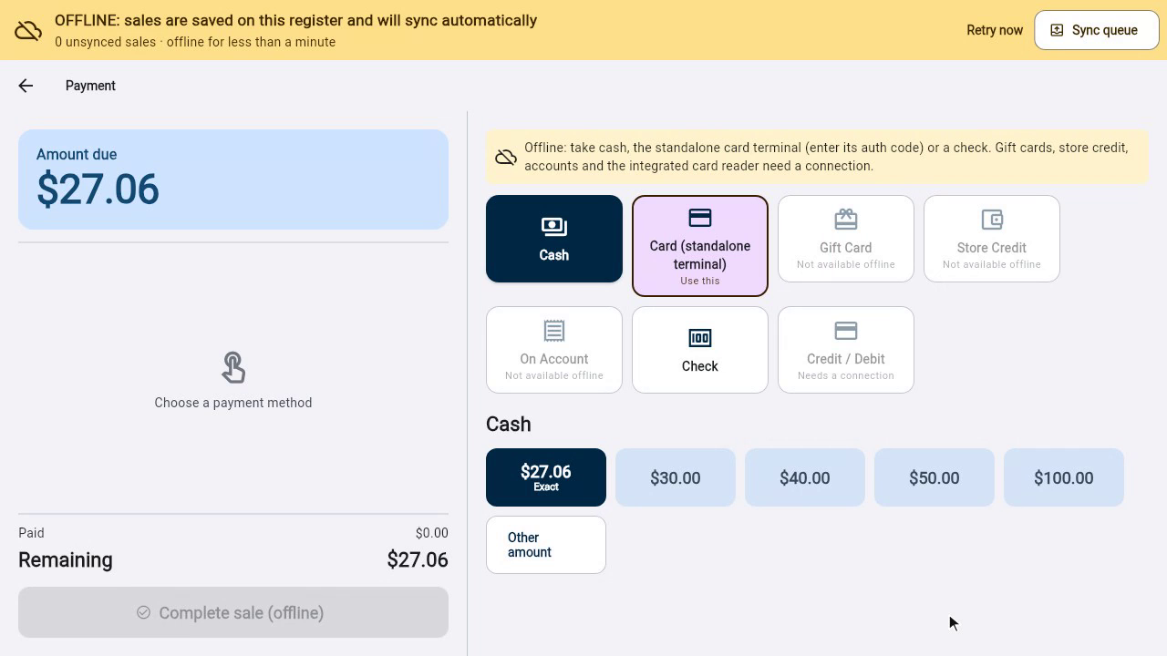 Taking payment offline